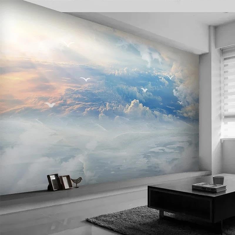 Papier peint ciel bleu nuages blancs autocollant PVC 3D pour décoration murale chambre
