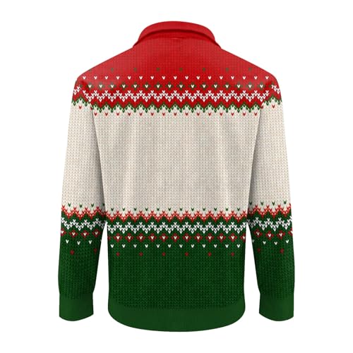 Ugly Christmas Sweater Men Corduroy Long Sleeve Stand Collar 1/4 Button Up Thermal Sweatshirt4