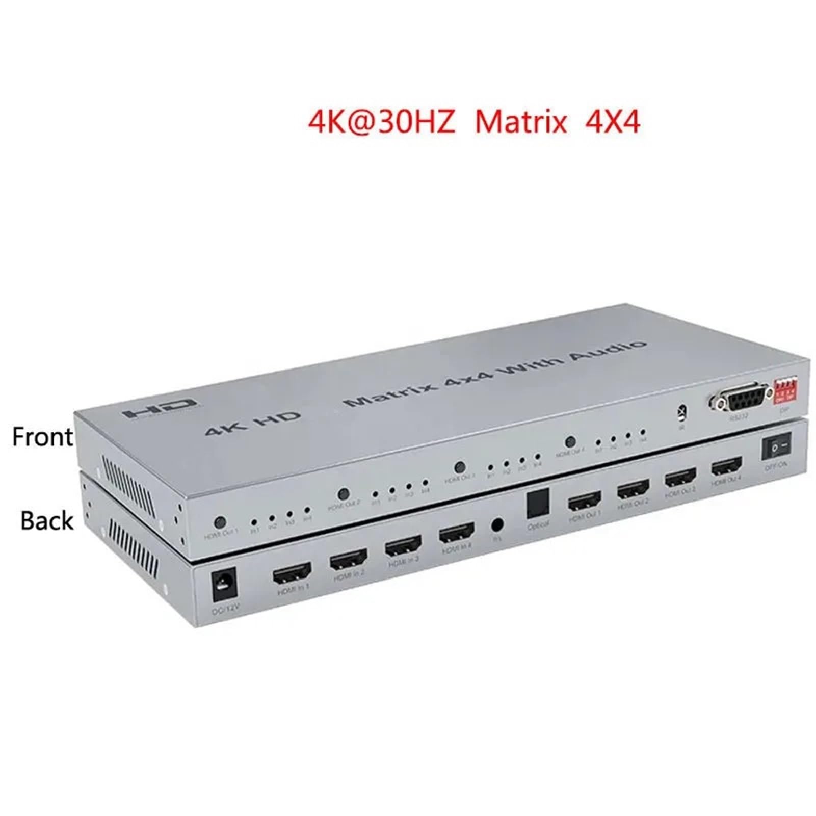 Matrice HDMI 4x4 4K@60Hz Compatibile con estrattore HDR 18Gbps 2.0 Switcher Splitter 4 in out Supporto RS232 con Ampia compatibilità, Facile da configurare(4K 30Hz 4x4)