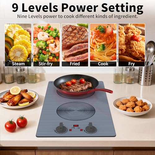 Image of GlHETKUT Induction Cooktop,110V 2300W double burner hot plate with LED Touch Screen,9 Power Levels,Kids Lock & Timer,knob and touch control 2 burner induction cooktop