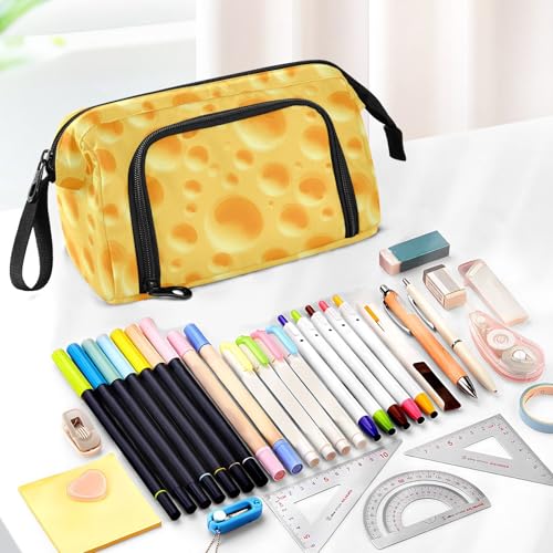 Image of Yellow Cheese Pencil Case Large Capacity Pencil Pouch, Handheld Pen Bag Cosmetic Portable Gift for Office School Teen Girl Boy Men Women Adult Pencil Storage Organizer