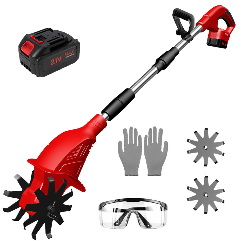 Motobineuse électrique,Motobineuse sans Fil pour Batterie Ma-Kita~ 21V, avec Batterie 3.0ah, 400W, 200mm de Largeur & 150mm Profondeur de Travail | Guidon Repliable | Idéal pour Potager (1 Batterie)