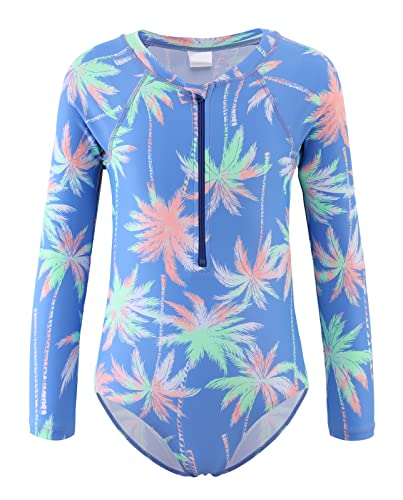 Image of Girls Rash Guard Long Sleeve One Piece Swimsuits Stripes Zipper Bathing Suits UPF 50+ /Sun Protection