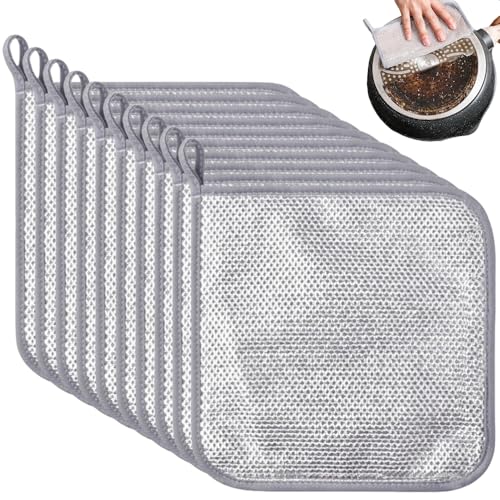 PXIRQ Paños de cocina reutilizables de alambre de triple capa, multiusos, antiarañazos, paños de limpieza de alambre de acero, paños de cocina para limpieza del hogar, platos, estufa (10 piezas)