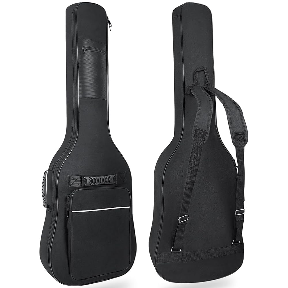 LETSROCK 39 Inch Electric Guitar Bag Case Thick Padding with Neck Strap Adjustable Shoulder Strap Waterproof Yellow Lightning Shape&Black Electric Guitar Gig Bag, Black&White Line, 39 Inch, Electric