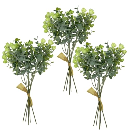 ROJDFCNBW Flores Artificiales Decorativas de plástico, 3 Rosas Artificiales de 35 cm de Largo, Ramo de Flores de Seda realistas for decoración de Bodas, hogar, Oficina y Fiestas.