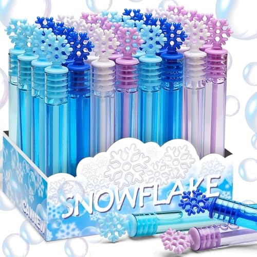 Snowflake Bubble Wands Bulk, 32 Pcs 4 Color Winter Party Favor Gift Box Set