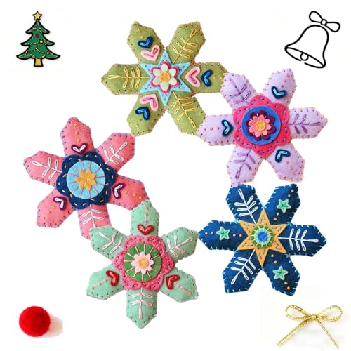 Christmas Snowflake Felt Ornament Kit, DIY Felt Tree Handmade Crafts Kit with Pre-Cut Felts & Threads for Holiday Crafts, Christmas Tree Decoration (5 PCS abcdw)