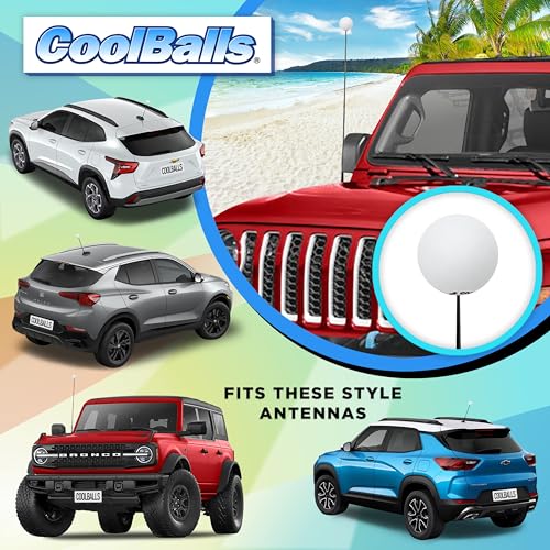 Coolballs Plain White Car Antenna Balls (Pack of 3) (1.75\" Inch Diameter) - Fits Thin Style Antenna