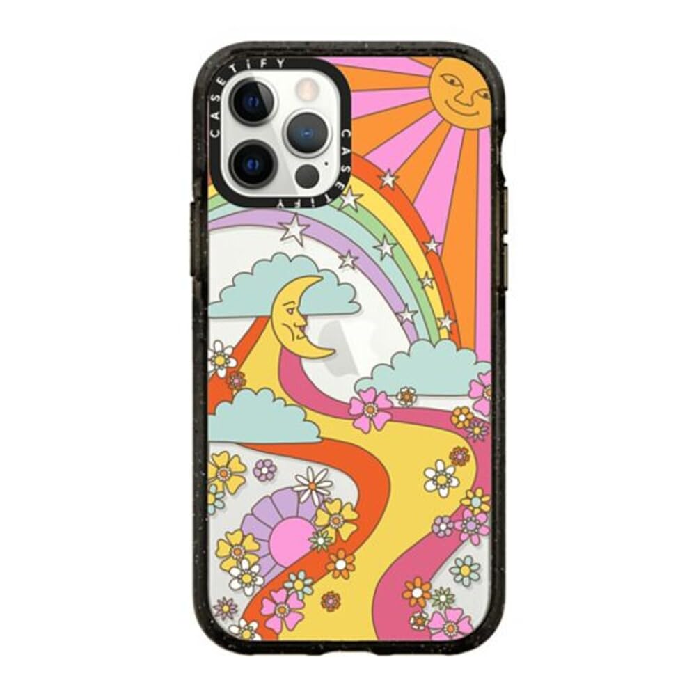 CASETiFY Impact Case for iPhone 12/ iPhone 12 Pro - Flower Power Retro - Clear Black