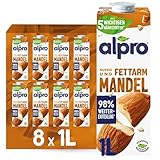 Alpro Mandeldrink Original – Geröstet – Quelle von Calcium und Vitaminen – Fett- und zuckerarm, ohne Laktose, vegan und milchfrei – 8 x 1 L – Haltbar