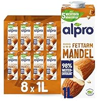 Alpro Mandeldrink Original – Geröstet – Quelle von Calcium und Vitaminen – Fett- und zuckerarm, ohne Laktose, vegan und milchfrei – 8 x 1 L – Haltbar