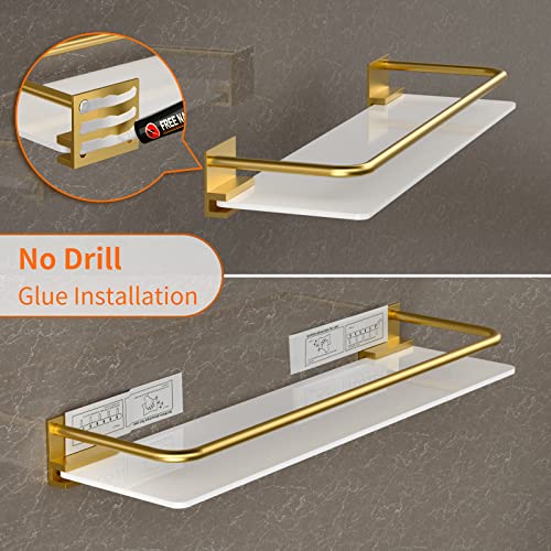 Femeli White Floating Shelves Wall Mounted Set Of 2,Rustic Acrylic Bathroom Wall Hanging Shelf With Gold Towel Bar, Extra Storage Rack For Bedroom,Living Room,Kitchen,Office And Plants #TOP1