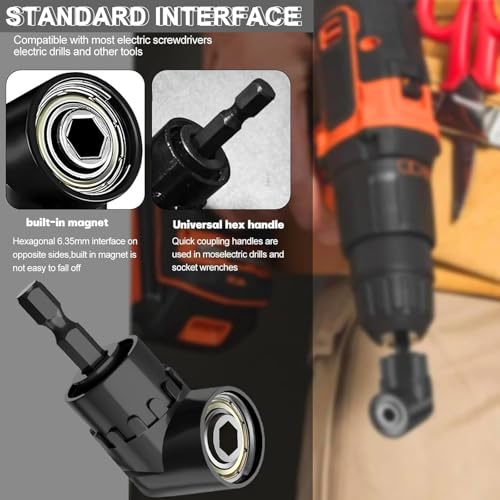 Miniatura 6 de Ferizzia 2 Piezas Adaptador De Destornillador Angular Set, 105 Adaptador Para Atornillador Angular Y 295 Mm Extensor Flexible, 1 4 De Pulgada Broca, Accesorios Taladro, Para Espacios Estrechos