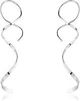 Vista 15 de Handmade Spiral Threader Earrings Sterling Silver Hypoallergenic Twisted Pull Through Drop Dangle Earrings for Women - Silver & Gold