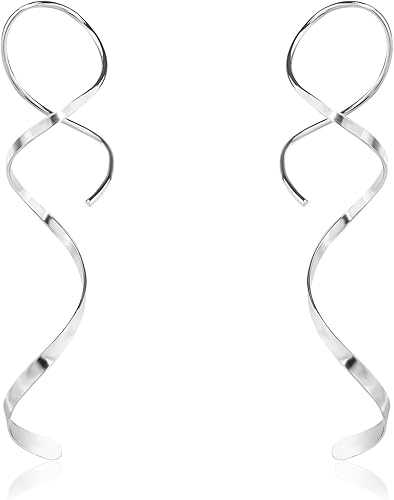 Handmade Spiral Threader Earrings Sterling Silver Hypoallergenic Twisted Pull Through Drop Dangle Earrings for Women - Silver & Gold