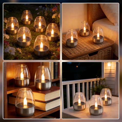 WDKXCN 6 Stück Solar Teelichter für AußEn,Solarkerzen AußEn Wasserdicht,Flammenlose Solar Kerzen Outdoor,LED Teelichter Wiederaufladbar für Laterne Garten Camping und Home Decor