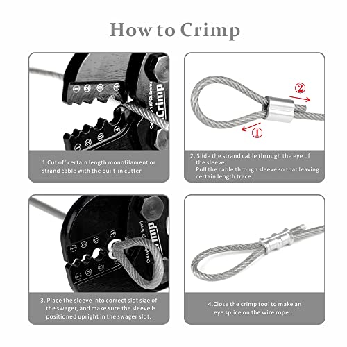 iCrimp Swaging Tool, Wire Rope Crimping Tools for Aluminum Copper Duplex Hourglass Sleeves, Stop Buttons and Ferrules with Built-in Cable Cutter Works from 3/64-inch to 1/8-inch by IWISS - Image 8