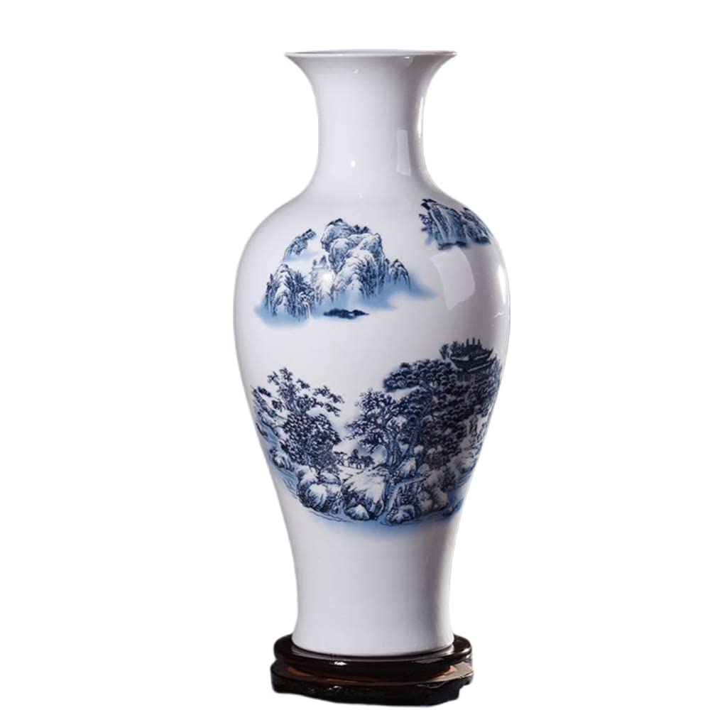 Chinese Ceramic vase with Stand White Large Chinese vase Porcelain Flower vase Chinese Antique Ceramic vases Traditional Decorative Vase-D||H 37 cm