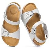Berhood Girls Sandals Kids Cork Footbed Slides Summer Non-slip Adjustable Straps for Little/Big Kids White Size 01