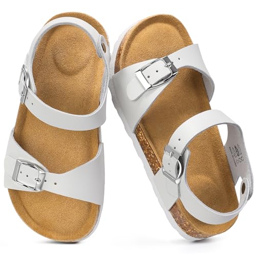 Berhood Girls Cork Footbed Slides, White, Size 11