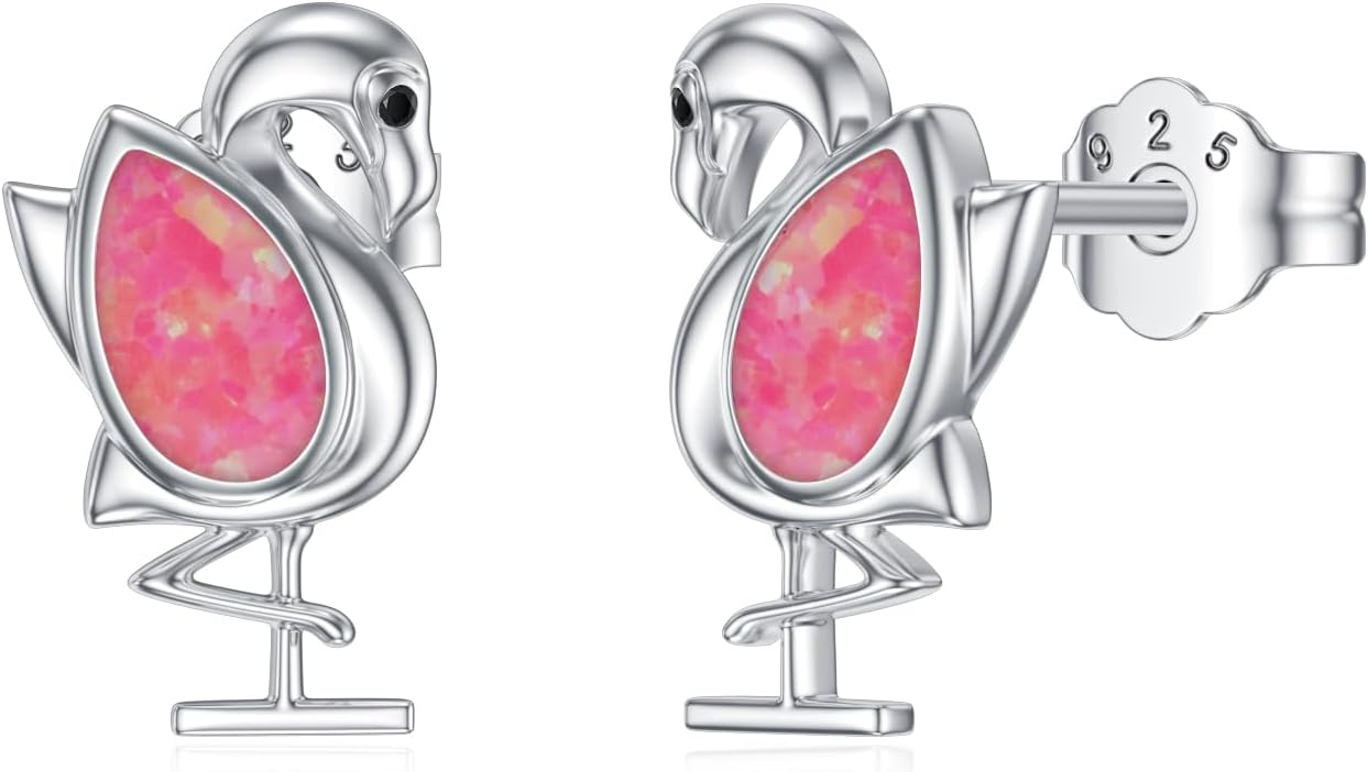 925 Sterling Silver Animal Shaped Opal Stud Earrings for Women Gift Phoenix/Butterfly/Bee/Flamingo/Penguin/Owl/Scorpion/Frog/Shark/Dolphin/Cat