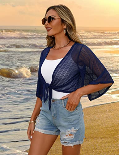 Image of iClosam Women Tie Front Chiffon Shrug Short Sleeve Cropped Sheer Bolero Shrug Cardigan