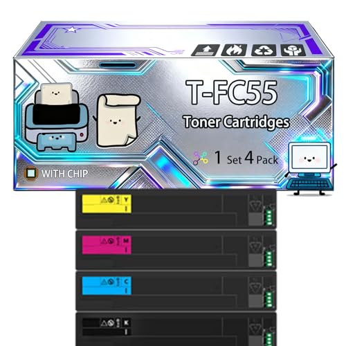 T-FC55 Toner Cartridges Compatible for Toshiba E-Studio 5520 C 5520 CT 6520 C 6520 CT 6530 C 6530 CT Printers, With Chip, 73000 Pages, Vibrant Colours (4-Pack BK/C/M/Y)