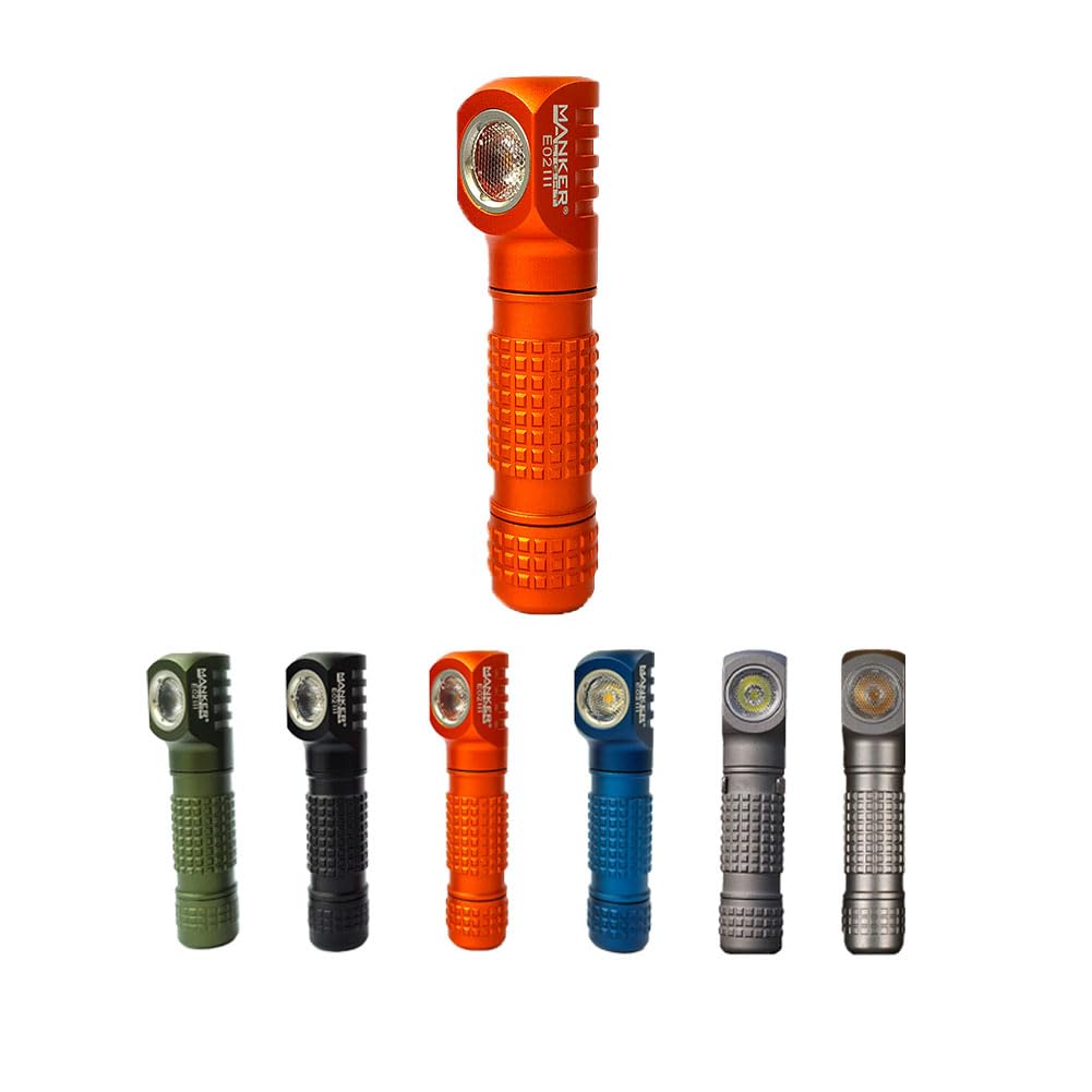 Linterna ángulo Multifunción Linterna Frontal Manker E03H III - 800 Lúmenes, LED 519A 4000K, IP68, Cola Magnética, Color Naranja Linterna Multiusos Con Diadema Y Filtros De Colores