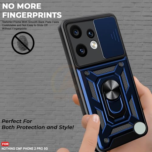 Image of Armor Bumper Back Cover Case for Nothing Phone 2 Pro 5G Rotating Camera Cover, Ring Holder & Kickstand | Heavy Duty & 360 Degree Protection Nothing Phone 2 Pro 5G Back Cover (Blue)