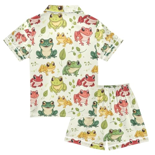 senya Color Frog Satin Summer Pajama Sets Silk Short Sleeve Button Down Sleepwear2