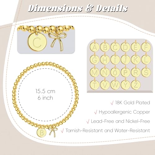 BAYLAY Gold Beaded Bracelets for Women-Initial Bracelet Dainty Gold Bracelets for Women Bead Bracelet Bow Jewelry for Mom Girlfriend Pulseras Para Mujer Valentine Birthday Gifts Waterproof Non Tarnish — view 6
