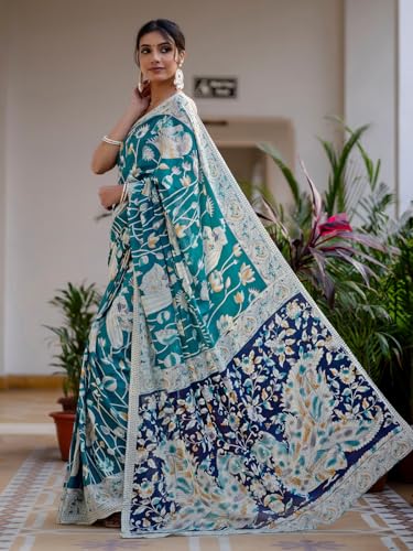 Image of SIRIL Women's Printed Ready to Wear Mul Cotton Saree With Unstitched Blouse Piece