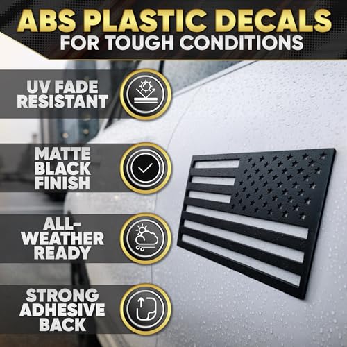 Image of 3D Embossed ABS Plastic Black American Flag Decal for Car - 1 Pair 6.2 inchx3.9 inch | Matte Black Finish | UV-Proof, Waterproof US Flag Stickers | Patriotic Decals for Truck, SUV, Motorcycle, Laptop