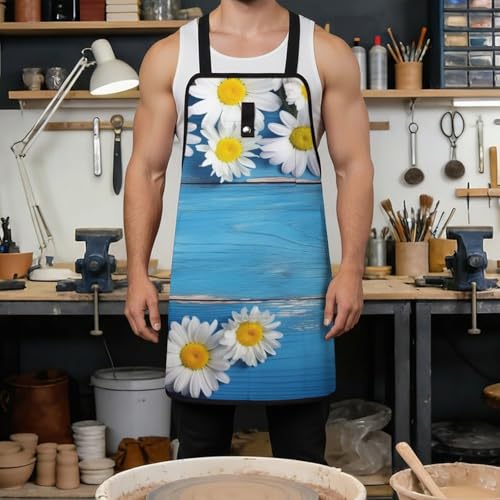 Delantal de trabajo azul para taller con bolsillos miniatura 4