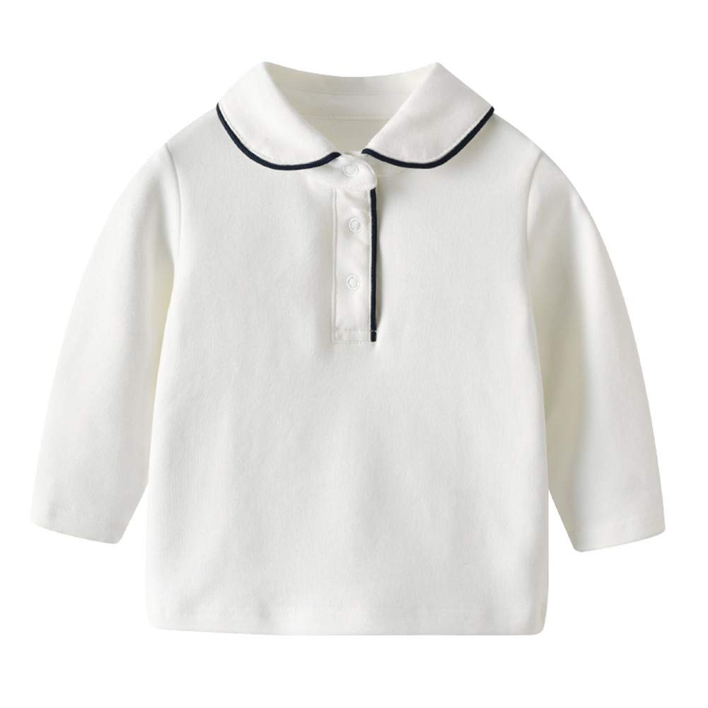 Infant Baby Boys' Collared Long Sleeve Cotton White Lapel Polo T-Shirts Tees Tops Shirt 6M-3T for Toddler