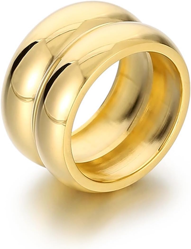 Chunky Gold Rings for Women Dainty Gold Dome Band Ring Statement Stackable Rings Double Rings Trend Promise Wedding Band Size 6 7 8 9 10
