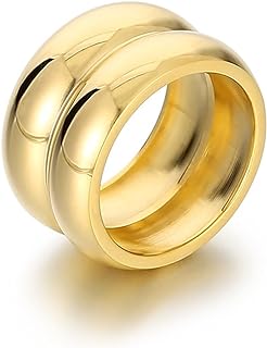 Chunky Gold Rings for Women Dainty Gold Dome Band Ring Statement Stackable Rings Double Rings Trend Promise Wedding Band Size 6 7 8 9 10