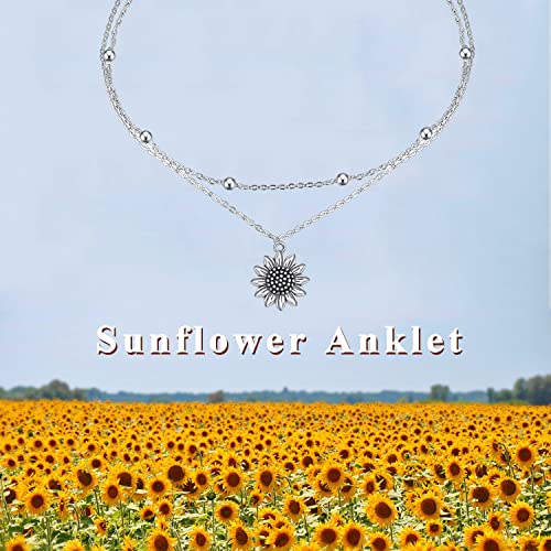 Image of POPLYKE 925 Sterling Silver Double Layered Chain Evil Eye Daisy Sunflower Butterfly Anklets for Women Holiday Beach Crystal Ankle Bracelet Dainty Evil Eye Jewelry
