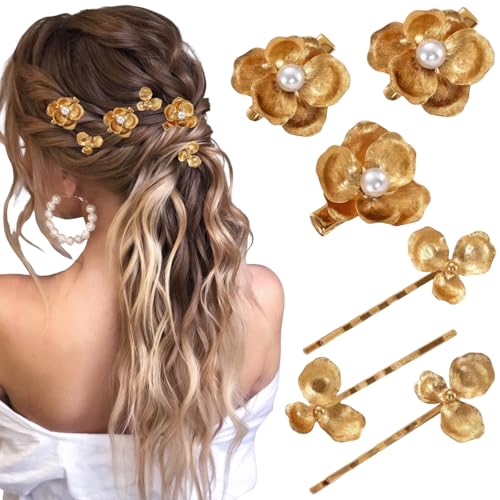 6 Pinzas para Cabello Flor Dorada para Mujer miniatura 1
