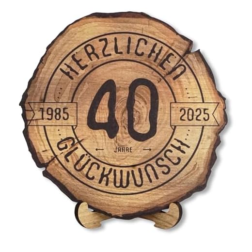 DARO Design - Disco de madera grabado - 40 años - Tamaño 30 cm - Regalo para aniversario, 40 cumpleaños, aniversario - Felicitación 1981-2021.