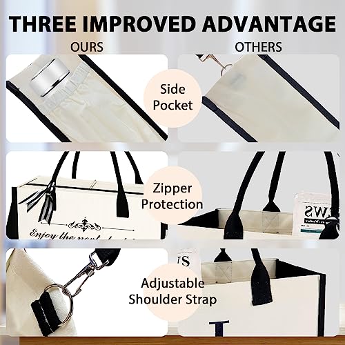 Phrase Canvas Beach Bag,Zipper and Slide Pockets,Stylish Canvas Bag Shoulder Strap and Bottom Support, Office Handbag4