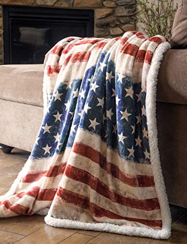 Stars & Stripes USA American Flag Sherpa Fleece Blanket