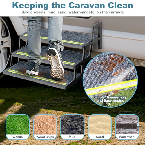 Image of HOMEE 3 Packs RV Step Covers with Reflective Strip, RV Camper Step Covers 24 inchx7.5 inch RV Step Rugs with Self Adhesive,Non-Slip Outdoor RV Stair Carpet for Ladders Trailers Truck Campers RV Steps Treads