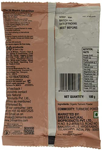 Image of 24 Mantra Organic Turmeric Powder /Haldi Powder /Pasupu podi - 100gms | Pack of 1 | 100% Organic | Chemical Free & Pesticides Free | Rich Flavour | Unadulterated