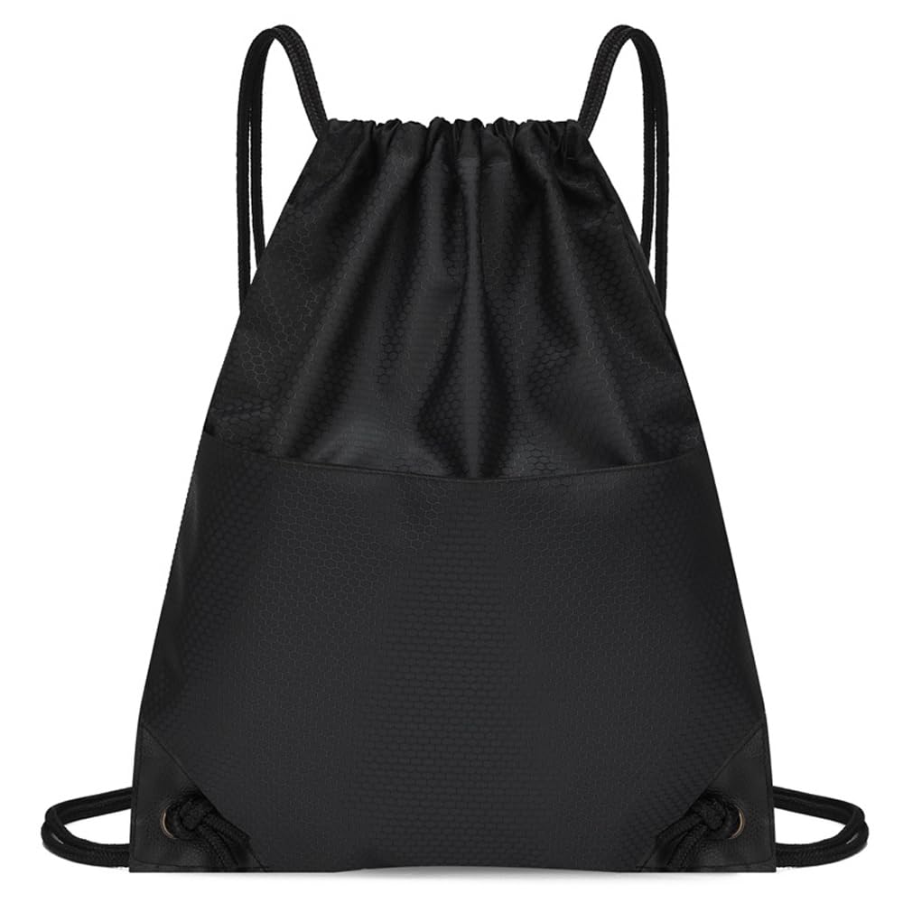 Fuvan Drawstring Backpack Drawstring Backpack Bag Waterproof Oxford Cloth Draw String Back Sack with Zip Pocket for Sports Traveling Outdoor