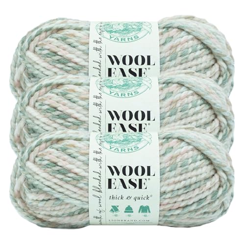 Image of Lion Brand Yarn, Wool-Ease Thick & Quick Yarn, Seashell Cream Multi, 3 Pack | Super Bulky Wool Acrylic Blend Fiber for Soft Hats, Sweaters, Chunky Blankets, Yarn for Crochet, Knitting, Crafts, Weaving