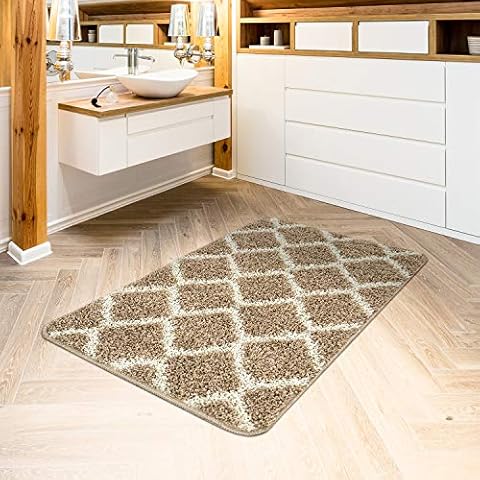 TT Home Bath mat with diamond pattern High pile carpet For bathroom Washable Anti-slip, colour:Beige, Size:50x80 cm Cover