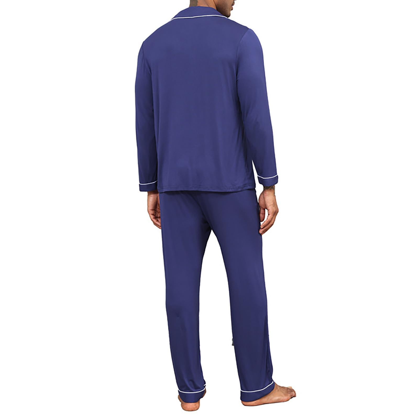 Conjunto de pijama de satén para hombre, ligero, para descansar | Ropa de dormir con botones y bolsillos, pijamas de manga larga, pantalones con botones, conjunto de pijama de seda para