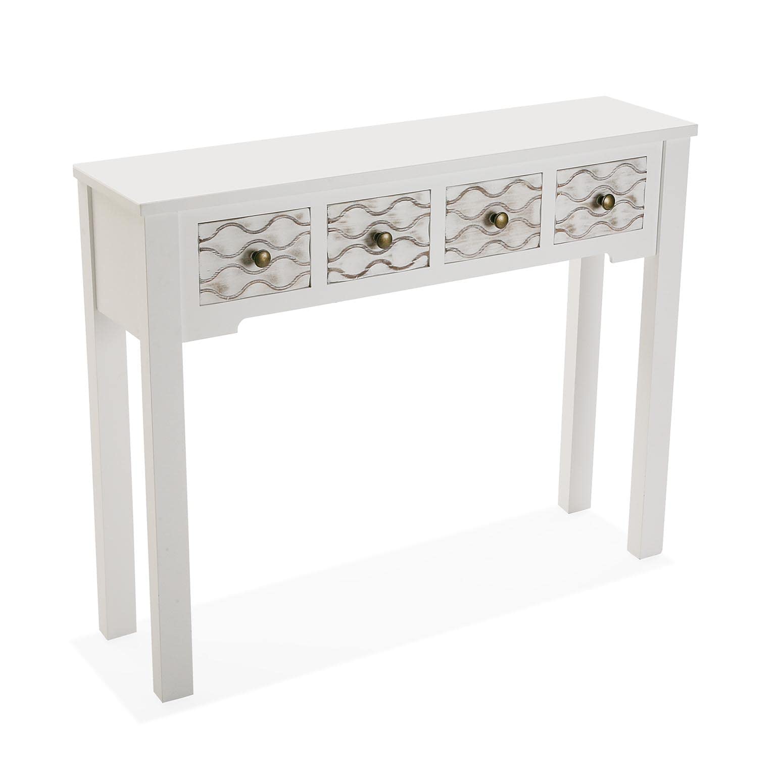 Versa Safira Mueble Recibidor Estrecho para Entrada o Pasillo, Mesa Consola, con 4 cajones, Medidas (Al x L x An) 79 x 25 x 97 cm, Madera, Color Blanco y Marrón